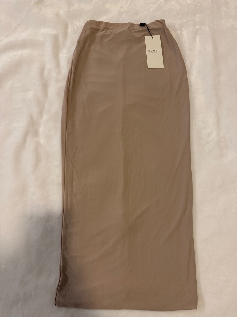 Club L London “Elevate” Champagne Ruched Midi Skirt – Size XXS / US 1 – NWT